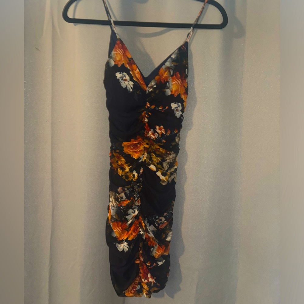 Floral ruched fashion nova mini dress